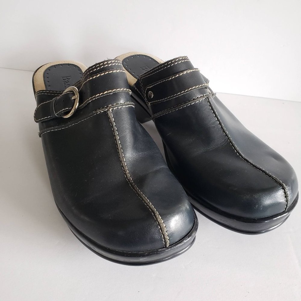 Bass Woman Size 10 Leona Mule Blue  buckle Leather Slip On Excellent Condition